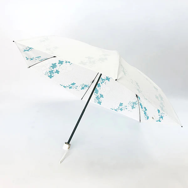 乐天商城 - プレミアムホワイト 50cm ヴィンテージフラワー柄 グリーン 傘 折りたたみ傘 雨傘 日傘 晴雨兼用 UVION 東京丸惣