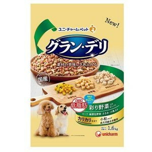 【3980円以上送料無料】【ポイント2倍】ユニ・チャーム　4個セット　グラン・デリ カリカリ仕立て 成犬用 低脂肪 彩り野菜セレクト 脂肪分カット 1.6kg 【グランデリ】※メーカー都合によりパッケージ、デザインが変更となる場合がございます