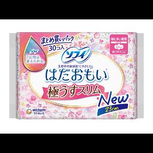 商品名 ユニ・チャーム ソフィ はだおもい 極うすスリム 230 羽つき 30枚 商品説明 新感覚！すっぴん肌体感 交換まで、"すっぴん"のような肌サラサラつづく 吸収力UPで表面の経血のこりを57％カット！ べたつきを抑え、肌サラサラ。 サイズ 23cm（羽つき） 素材 表面材:ポリエステル/ポリエチレン/色調:ピンク、白 JAN 4903111340286 区分 医薬部外品 メーカー名 ユニ・チャーム 生産国 日本 広告文責 アット通販楽天市場店 048-420-9832