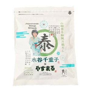 商品名 山椒香る和風万能だし　やすまる 商品説明 5種類のだしの原料に山椒粉末を加えた、ティーパック式のだしの素です。 お鍋に浮かべて煮出すだけで、家庭の味が料亭の味に。 原材料 食塩(国内製造)、砂糖、風味原料(かつお節粉末、いわし煮干し粉末、さば節粉末、昆布粉末、椎茸粉末)、たん白加水分解物、山椒粉末、粉末醤油、野菜エキス、酵母エキス／調味料(アミノ酸等)、(一部に小麦・大豆・さばを含む) JAN 4562390930399