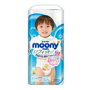 商品名 ユニ・チャーム　ムーニーマンエアフィット男の子用ビッグ38枚【ムーニー】 商品説明 【ムーニーマンエアフィット パンツ 男の子用の商品詳細】 ●新技術「すっぽりハイウエスト」がぽっこりおなかの形に合わせてしっかりキープするから、どんなに動いてもズレモレ安心。 ●やわらかストレッチ素材採用で赤ちゃん肌にいつもやさしい。 原材料 ・表面材：ポリオレフィン・ポリエステル不織布 ・吸水材：綿状パルプ、高分子吸水材、ポリオフィレン不織布 ・防水材：ポリオレフィンフィルム ・止着材：ポリオレフィン ・伸縮材：ポリウレタン ・結合材：スチレン系エラストマー合成樹脂 ・外装材：ポリエチレン 【注意事項】 汚れた紙おむつは早くとりかえてください。 お肌に合わない時は、ご使用をおやめください。 使い捨て紙おむつですので、洗濯はしないでください。あやまって洗濯すると、紙おむつの中身※ が他の衣類につく場合があります。その場合は衣類を脱水してはたき落としてください。また洗濯機内部に残ったものはティッシュ等で拭き取った後、水で充分洗い流してください。 ※紙おむつの中身はパルプやポリマー（高分子吸水材）ですが、万が一お肌についた場合も安心なものを使用しております。 JAN 4903111207671 メーカー名 ユニ・チャーム 生産国 日本