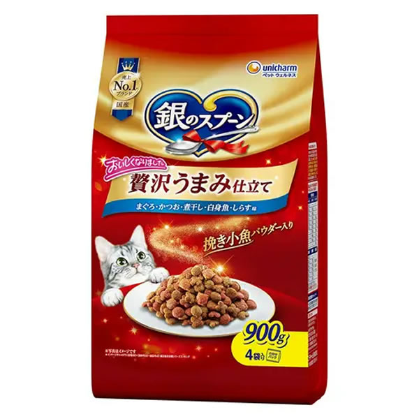 乐天商城 - ユニ・チャーム　銀のスプーン 贅沢うまみ仕立て まぐろかつお煮干し白身魚しらす味 900g（225g×4）