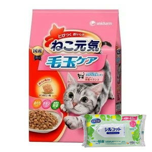 【今ならシルコットウェットプレゼント】ユニ・チャーム 6個セット　ねこ元気　毛玉ケア　まぐろ・チキン・緑黄色野菜入り　1.8kg【ねこ元気】　※メーカー都合によりパッケージ、デザインが変更となる場合がございます