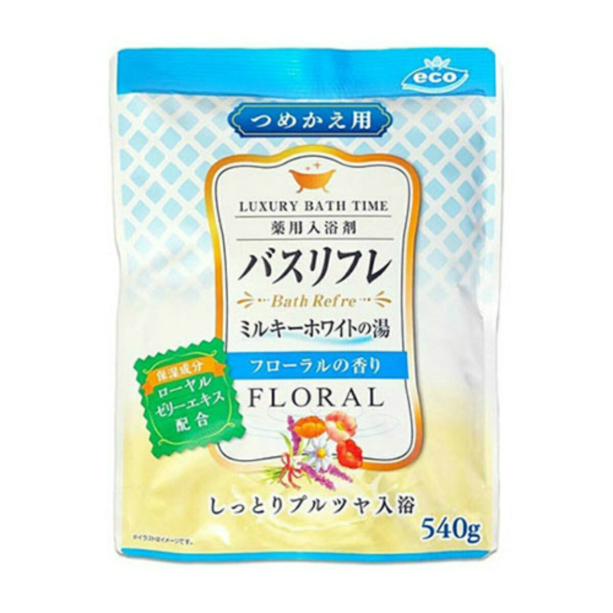 【送料込・まとめ買い×24個セット】ライオンケミカル バスリフレ 薬用 入浴剤 ミルキーホワイトのにごり湯 つめかえ用 フローラルの香り 540g