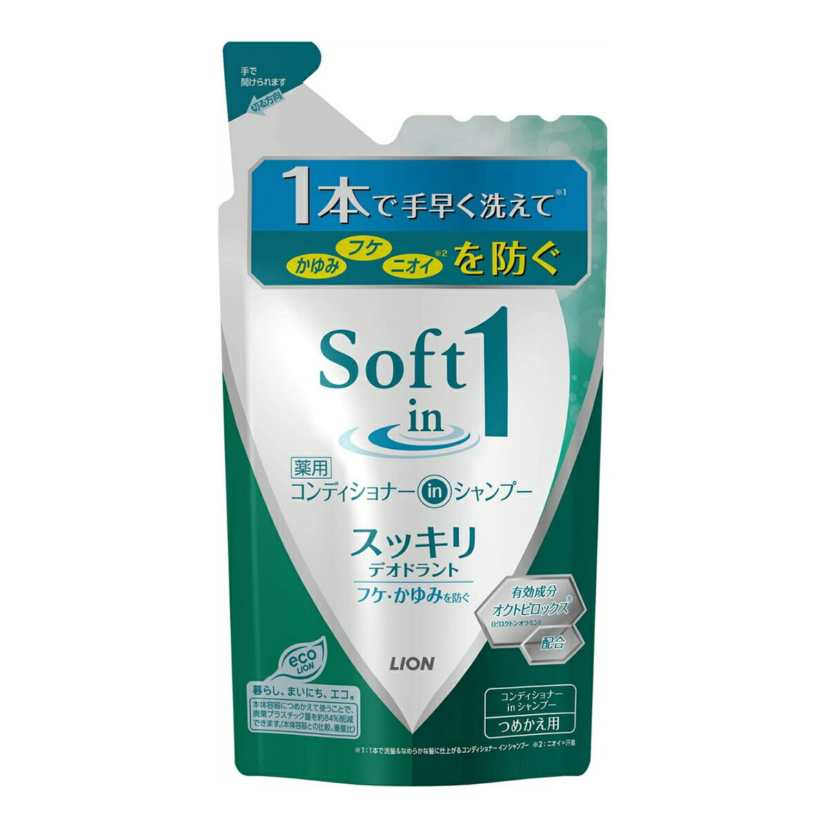 【送料込・まとめ買い×16個セット】ライオン ソフトインワン スッキリデオドラント 詰替え 370ml