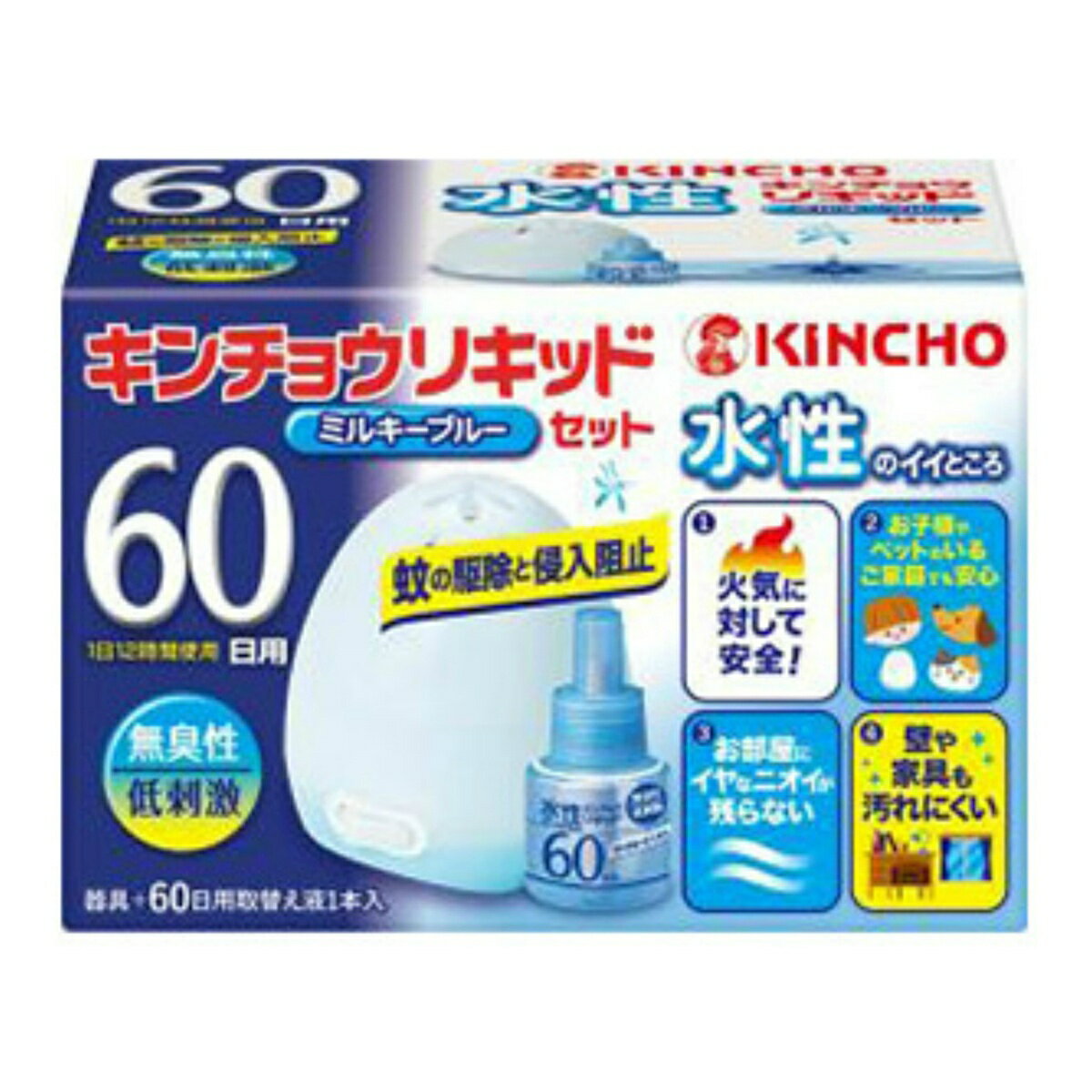 【送料込・まとめ買い×10個セット】大日本除虫菊 金鳥 水性 キンチョウ リキッド 60日用 無臭性 ミルキーブルーセット