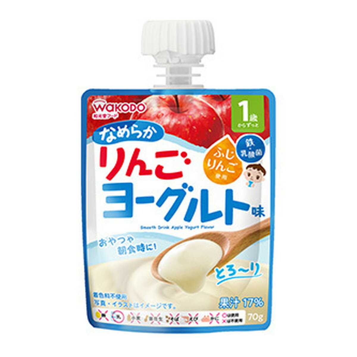 商品名：和光堂 1歳からの MYジュレドリンク なめらかりんごヨーグルト味 70g パウチ内容量：70gJANコード：4987244195456発売元、製造元、輸入元又は販売元：アサヒグループ食品原産国：日本商品番号：101-92289商品説明まるでカップ入りヨーグルトのようになめらかな食感の、りんご果汁が入ったヨーグルト味の飲料です。ふじりんご使用。鉄・乳酸菌（殺菌済み）入り。お子さまが一人でも飲みやすい飲み口付きパウチ。なめらか食感なので液体飲料よりこぼしにくい。常温保存可能（未開封時）。おやつ、ごほうびタイム、外出時・朝食時におすすめ。広告文責：アットライフ株式会社TEL 050-3196-1510 ※商品パッケージは変更の場合あり。メーカー欠品または完売の際、キャンセルをお願いすることがあります。ご了承ください。