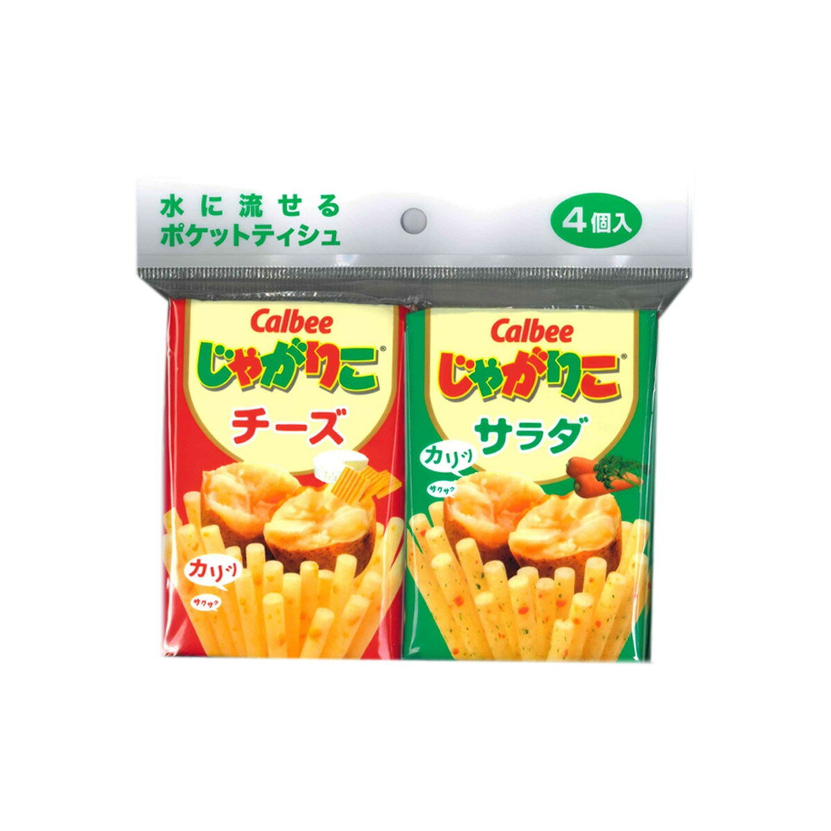 【送料込・まとめ買い×240個セット】ダイレイ カルビー じゃがりこ 水に流せるポケットティシュ 4個入 ※画像はイメージです