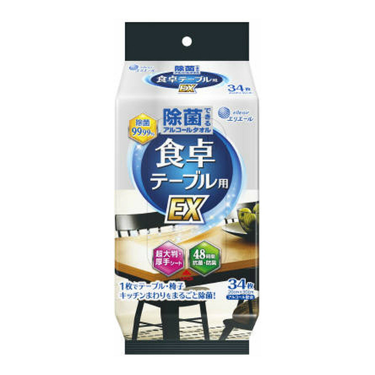 【送料込】大王製紙 エリエール 除菌できるアルコールタオル 食卓テーブル用 EX 34枚入 1個 1