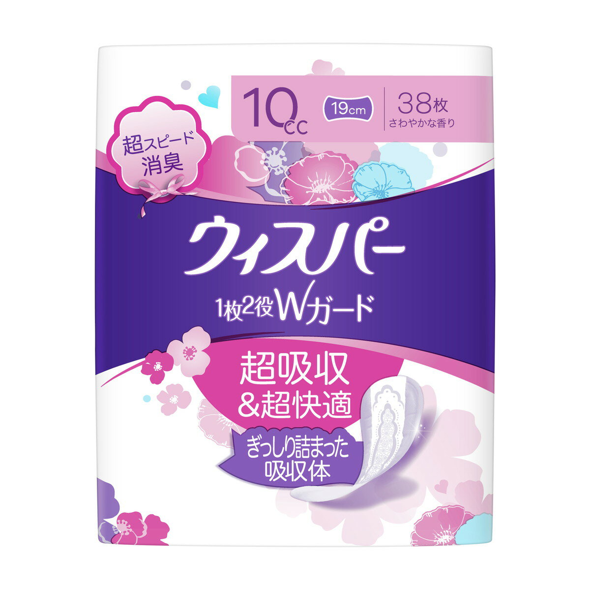 【送料込】P&G ウィスパー 1枚2役Wガード 超吸収&超快適 10cc 38枚入 1個