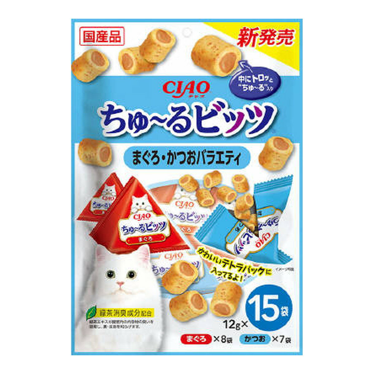 【送料込・まとめ買い×16個セット】いなばペットフード チャオ CIAO ちゅーるビッツ まぐろ かつおバラエティ 12g×15袋 猫用 キャットフード