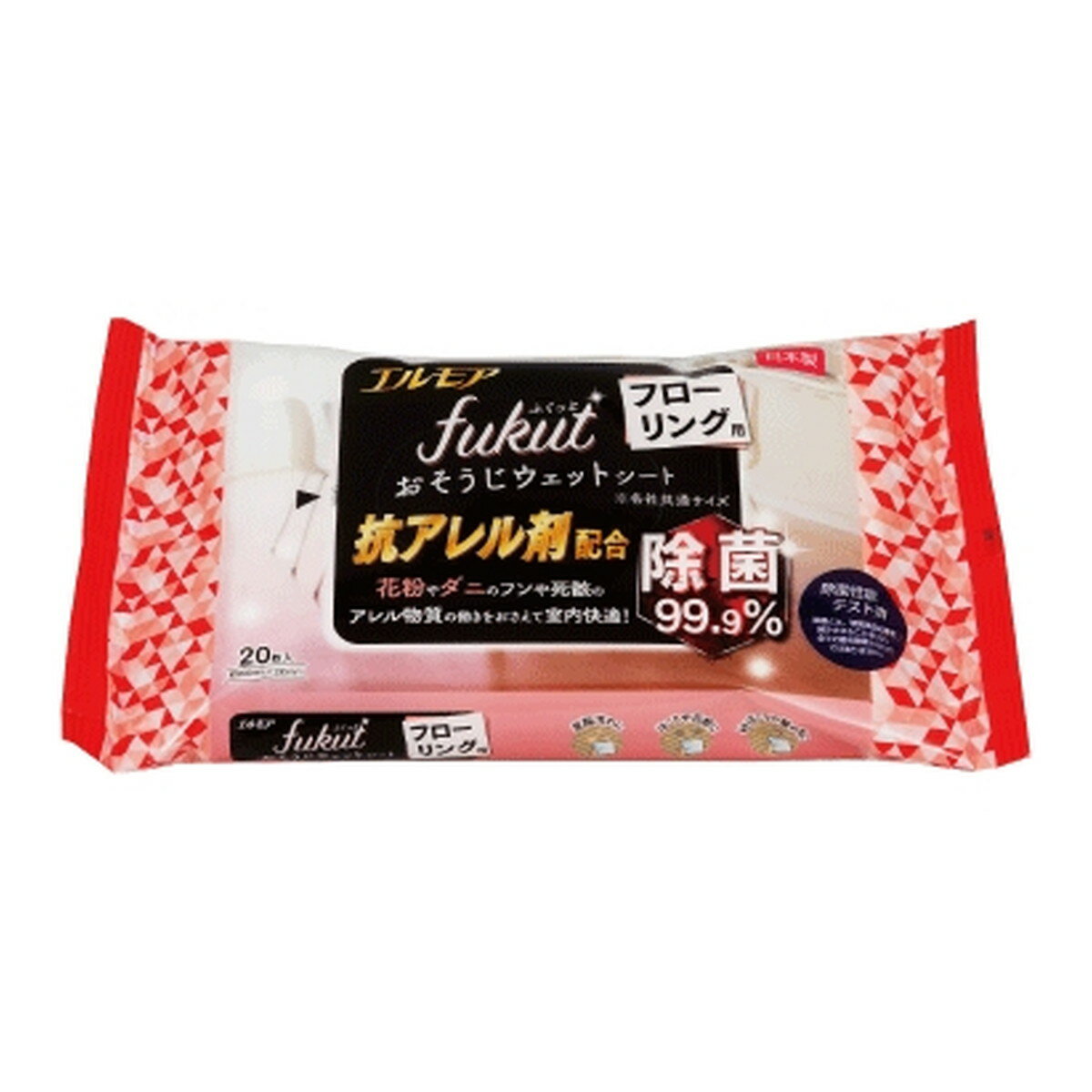 【送料込】カミ商事 エルモア fukut ふくっと おそうじシート ウェットシート フローリング用 20枚入 1個