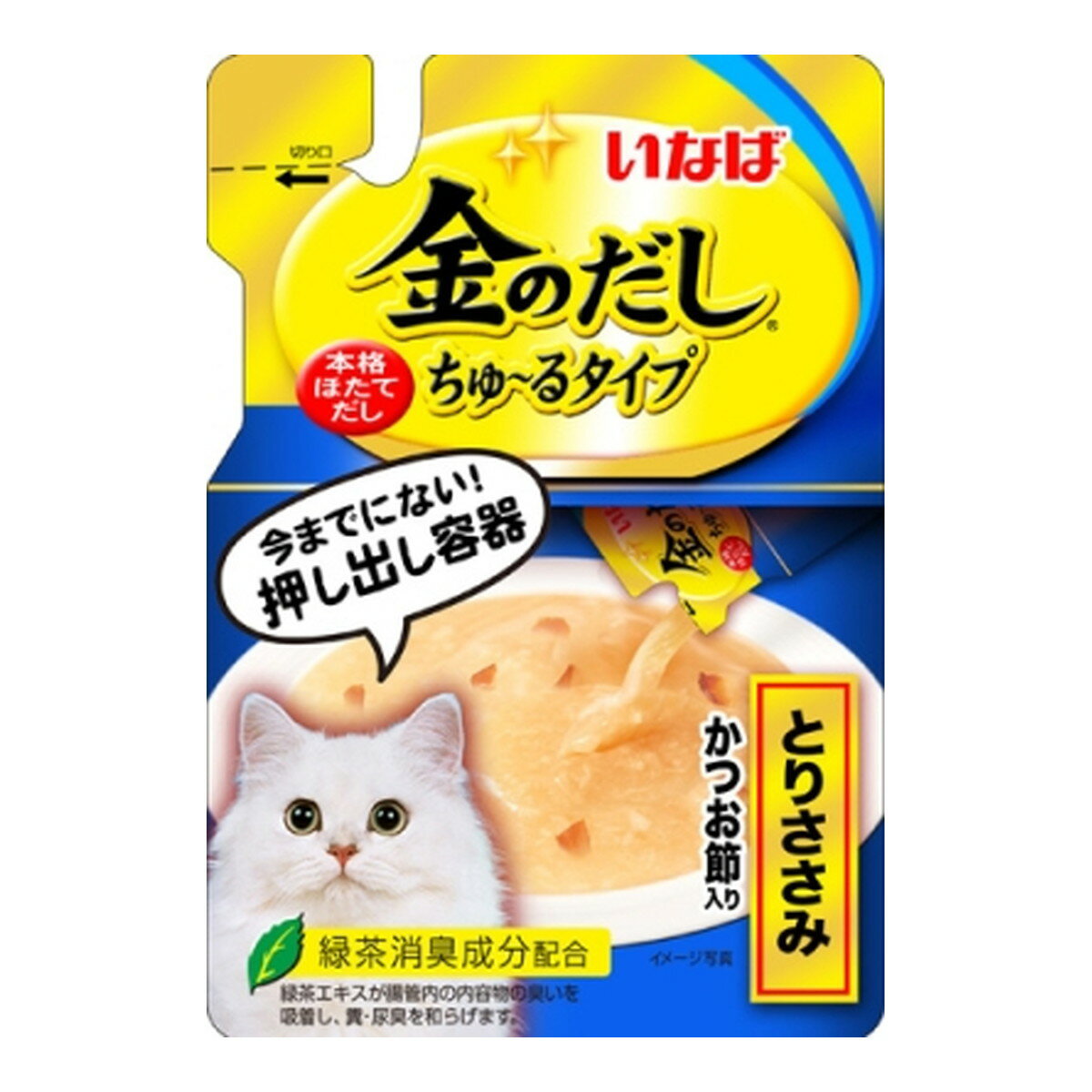 【送料込・まとめ買い×12個セット】いなばペットフード 金のだし ちゅーるタイプ とりささみ かつお節入り 140g