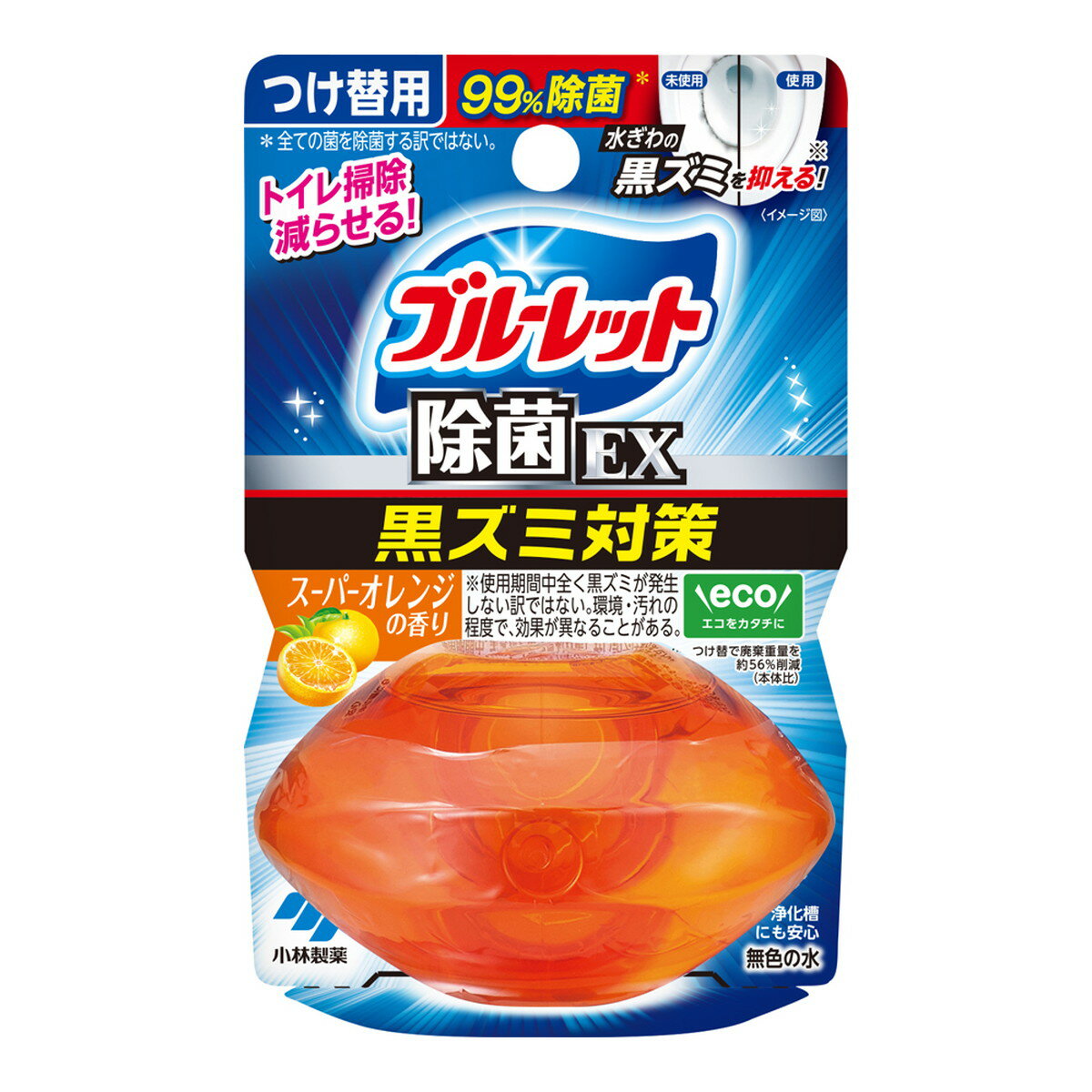 【送料込・まとめ買い×48個セット】小林製薬 液体 ブルーレットおくだけ 除菌EX つけ替用 スーパーオレンジの香り 67ml トイレ用洗浄・防汚