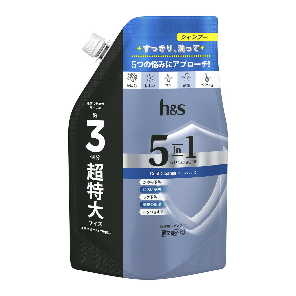 【送料込・まとめ買い×6個セット】P&G h&s エイチアンドエス 5in1 クールクレンズ シャンプー つめかえ 超特大サイズ 850g