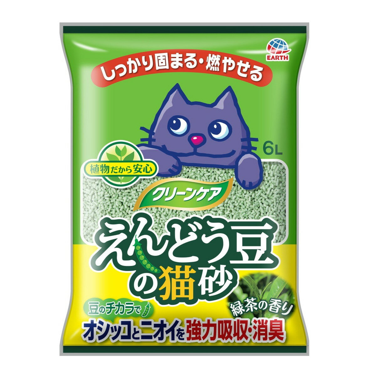 【送料込】アース・ペット クリーンケア えんどう豆の猫砂 緑茶の香り 6L 1個