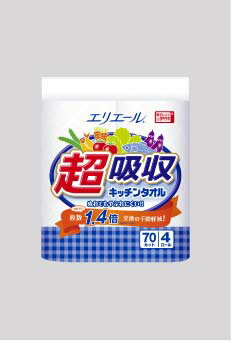 楽天日用品＆生活雑貨の店「カットコ」【送料込】 大王製紙 エリエール 超吸収キッチンタオル 70カット 4ロール ×12個セット