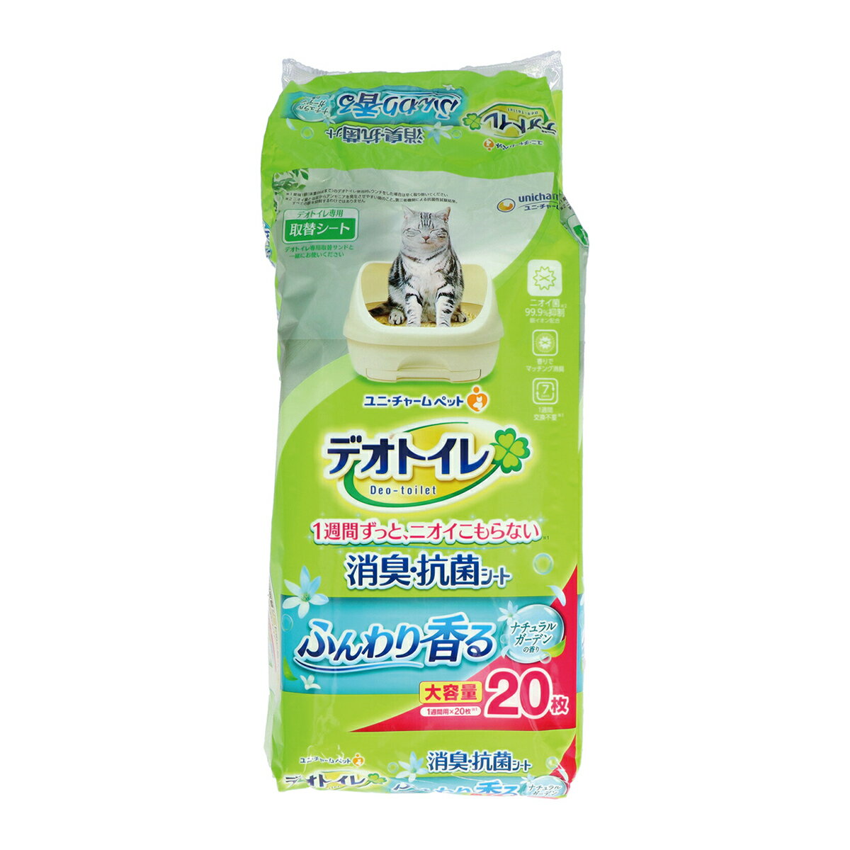 【送料込・まとめ買い×6個セット】ユニ・チャーム ペット デオトイレ ふんわり香る 消臭・抗菌シート ナチュラルガーデンの香り 20枚 1個