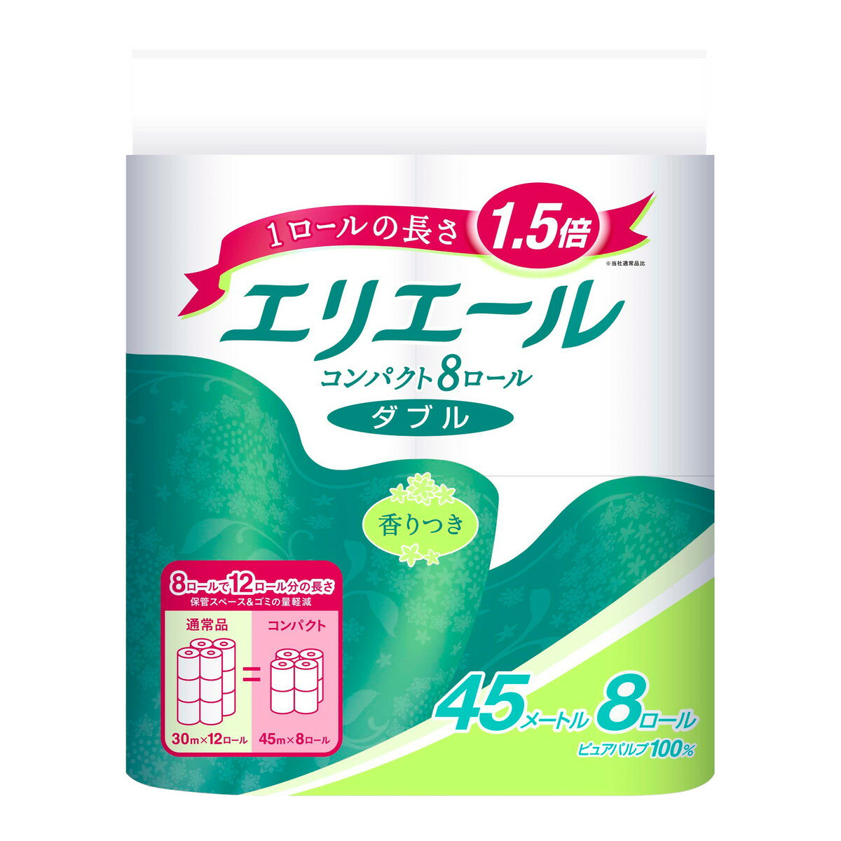【送料込】 大王製紙 エリエール トイレツトペーパー コンパクト 45m 8ロール ダブル 1個