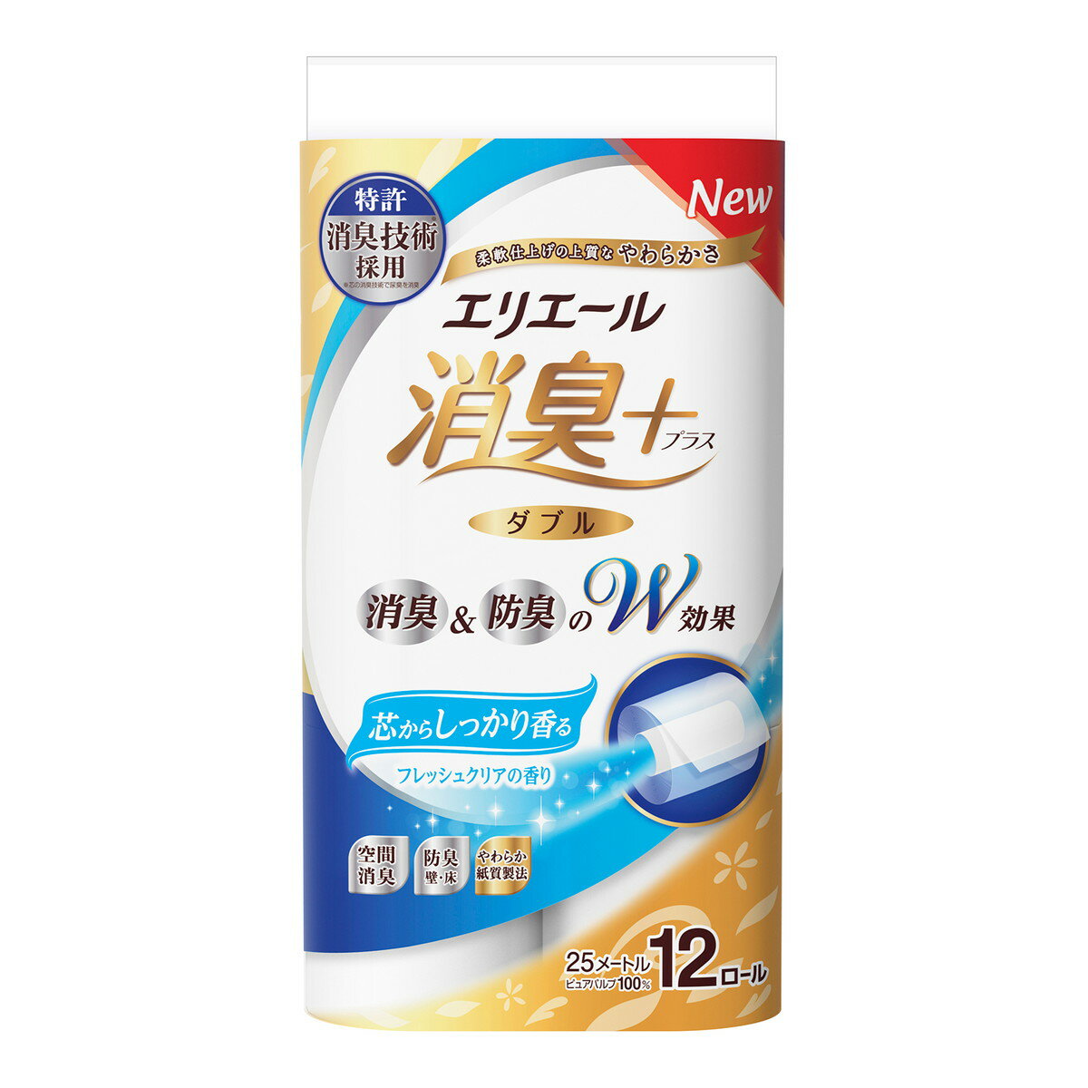 【送料込】 エリエール消臭+ トイレットティシュー ダブル しっかり香るフレッシュクリアの香り 12ロール 1個