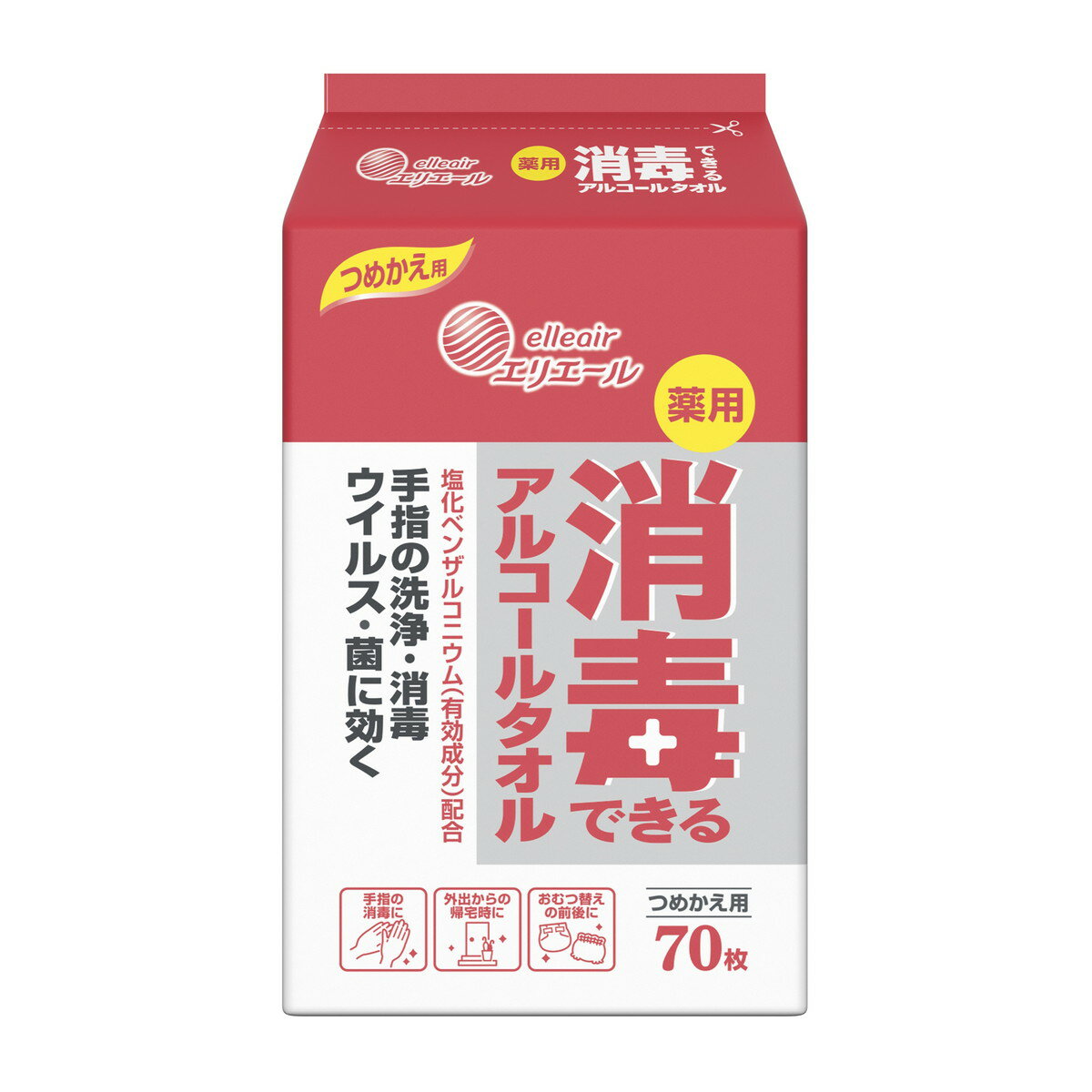 【送料込】大王製紙 エリエール 消毒できるアルコールウェット 詰替え 70枚入 1個