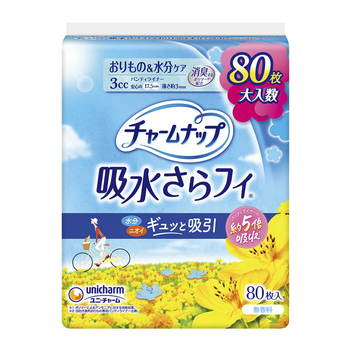【送料込】 ユニ・チャーム チャームナップ 吸水さらフィパンティライナー 80枚入 1個