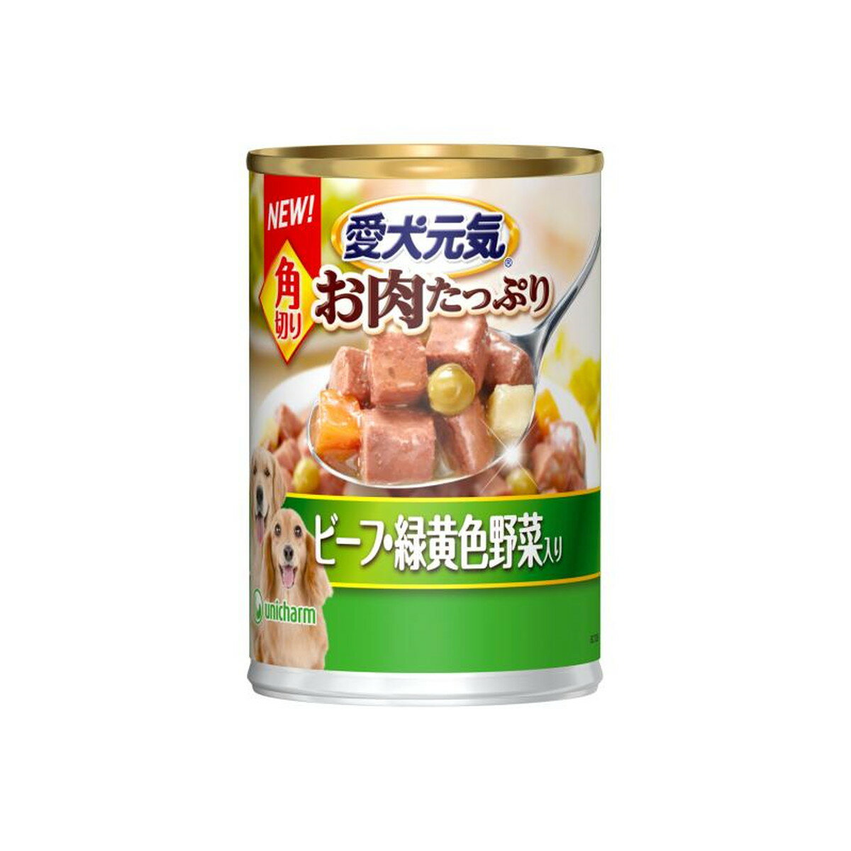 【送料込】ユニ チャーム 愛犬元気 缶 角切り ビーフ 緑黄野菜入り 375g 1個