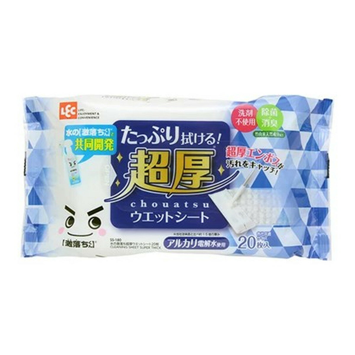 商品名：レック LEC 水の激落ちくん 超厚 ウェットシート 20枚入内容量：20枚JANコード：4903320481800発売元、製造元、輸入元又は販売元：レック商品番号：103-4903320481800商品説明●水の激落ちくんとの共同開発！●アルカリ電解水を使用したウェットシート。●水拭きでは取れない汚れをマイナスイオンが包み込み、浮かせて落とします。●洗剤を使いたくない場所に！2度ふき不要！●フローリングワイパーに取り付けて使用できます。●小さなお子様やペットのいる家庭でも安心。●竹由来の天然除菌消臭剤配合でさらに衛生的！サイズ：約30×20cm広告文責：アットライフ株式会社TEL 050-3196-1510 ※商品パッケージは変更の場合あり。メーカー欠品または完売の際、キャンセルをお願いすることがあります。ご了承ください。