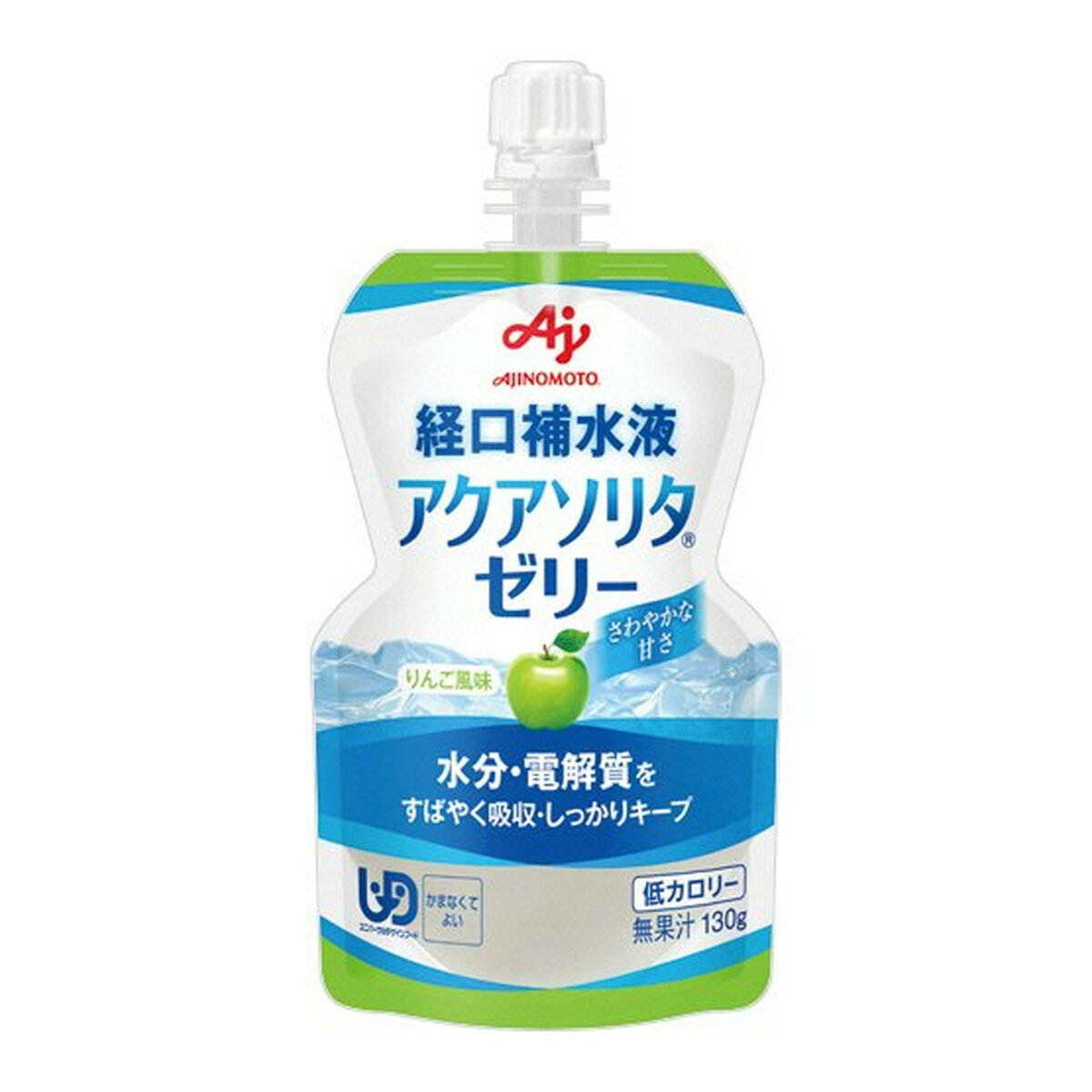 商品名：味の素 経口補水液 アクアソリタ ゼリー りんご風味 130g 経口補水ゼリー内容量：130gJANコード：4901001265220発売元、製造元、輸入元又は販売元：味の素原産国：日本商品番号：103-4901001265220商品説明水分と電解質（ナトリウム、カリウム、カルシウムなど）が手軽に補給できる経口補水液のゼリーです。体内への吸収が速く、かつ保持されやすい組成で、暑い時期や乾燥する時期を始め、さまざまな場面において、“体内の水分”の補給に適しています。おいしいりんご風味で、子供からシニアまで幅広い年代でご使用いただけます。かまなくてよい固さのゼリータイプです。広告文責：アットライフ株式会社TEL 050-3196-1510 ※商品パッケージは変更の場合あり。メーカー欠品または完売の際、キャンセルをお願いすることがあります。ご了承ください。