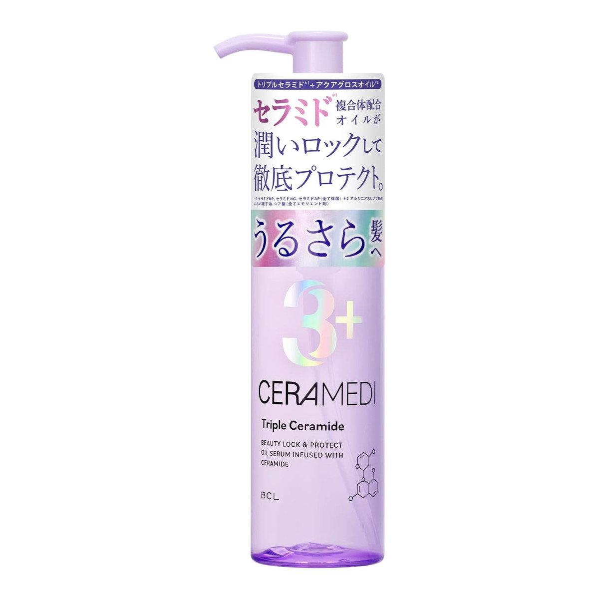 商品名：BCL セラメディ ビューティロック&プロテクトオイルセラム クリアシャンプーの香り 100mL 洗い流さないトリートメント内容量：100mlJANコード：4515061189503発売元、製造元、輸入元又は販売元：スタイリングライフ・ホールディングス BCLカンパニー原産国：日本区分：化粧品商品番号：103-4515061189503商品説明・ドライヤーの熱や紫外線による乾燥、湿気によるうねり、静電気による摩擦などの外的刺激から髪を守ってくれる、洗い流さないトリートメントです。・髪の潤いを逃さず、ツヤ髪をキープ。・手に残ったオイルはハンドの保湿としても使用できます。・トリプルセラミド（※1）配合で潤いを閉じ込めて逃さない。・ダメージで髪のバリア機能が低下して乱れたキューティクルにトリプルセラミド（※1）がアプローチ。・潤いを閉じ込め、逃さないようにしっかり繋ぎ止めてダメージから髪を守ります。・アクアグロスオイル（※2）でうるさらコート。・独自バランスでブレンドしたアクアグロスオイル（※2）がキューティクルをつや膜でコーティング。・ベタつかず、うるさらな髪に仕上げます。・髪全体になじませた後の手もベタつくことなくセラミド（※1）が保湿し、髪をお手入れするほどに手肌もしっとり潤います。広告文責：アットライフ株式会社TEL 050-3196-1510 ※商品パッケージは変更の場合あり。メーカー欠品または完売の際、キャンセルをお願いすることがあります。ご了承ください。