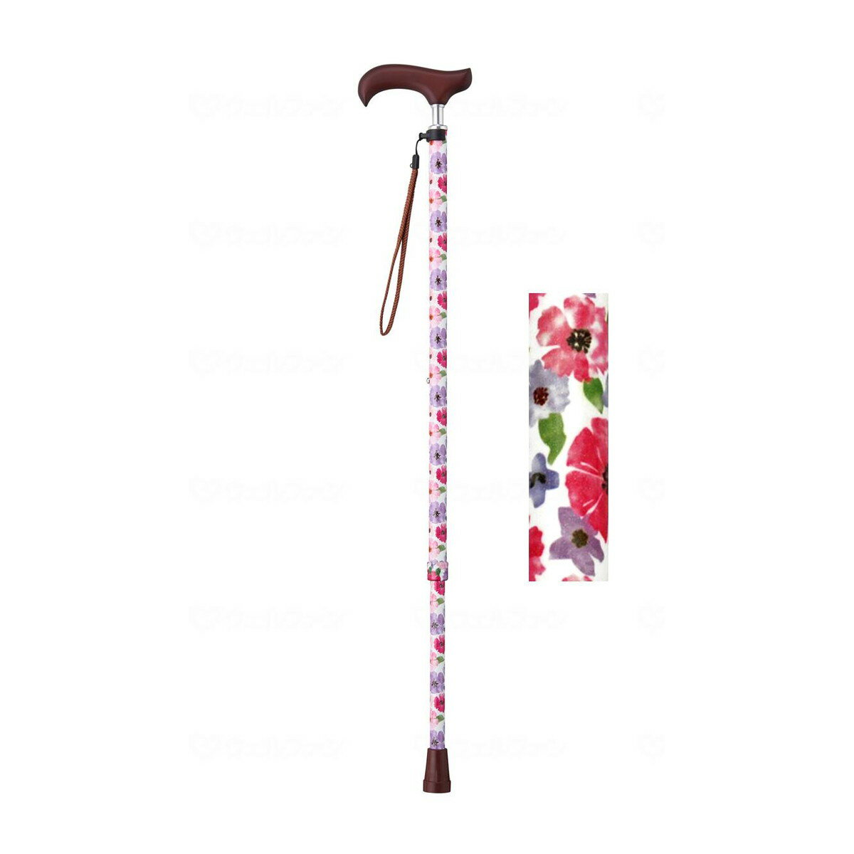 【送料込】ウェルファン 夢ライフステッキ スリムネック 伸縮 スリムタイプ 柄 アネモネ 1個