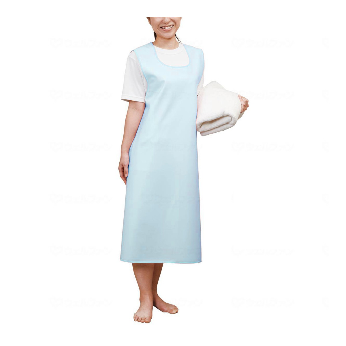 【送料込】エンゼル 入浴介助エプロン マジックタイプ サックス L 1個