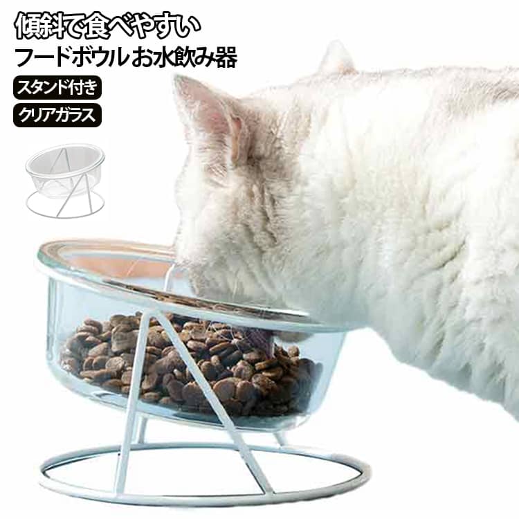フードボウル 犬用 フードボウル 餌台 犬 猫 水飲み器 餌皿 ウォーターボウル スタンド付き 食器台 ガラス 水入れ 水皿 水飲み エサ皿 フードスタンド エサ台 ご飯台 ごはん台 猫 猫用 ペット用 小型犬 小型犬用 傾斜 斜め 滑り止め シンプル