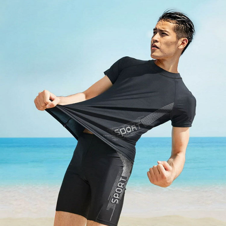 スポーツウエア フィットネス水着 メンズ ラッシュガード 水着 2点セット 上下セット 半袖 ショートパンツ ハーフパンツ サーフパンツ ストレッチ UVカット 短パン 吸汗 速乾 おしゃれ スポーツ スイムウェア 大きいサイズ シンプル 薄手 送料無料