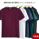 5枚セット!接触冷感 Tシャツ クルーネック トップス 伸縮性 ゴルフ ストレッチ 抗菌 速乾 冷感 半袖Tシャツ 防臭 吸汗性 メンズ 半袖 無地 通気性 薄手 軽量 インナー UVカット サマー アウトドア スポーツ ひんやり