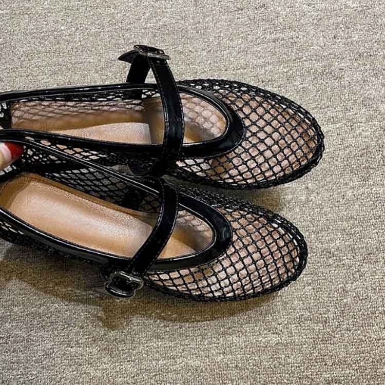 サンダル メッシュ パンプス メッシュサンダル ストラップサンダル ぺたんこ 履き...