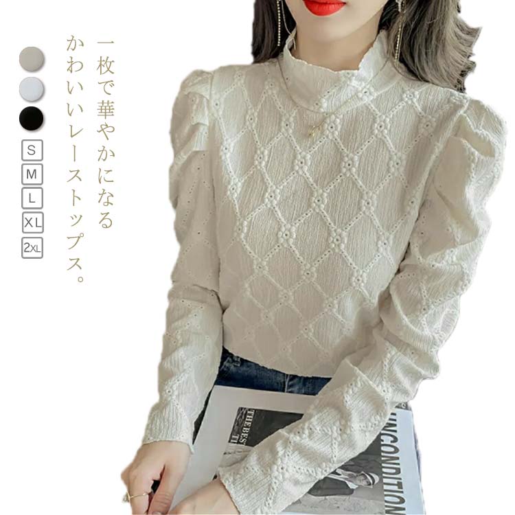 Rakuten - レース tシャツ レディース レースインナー ハイネック長袖カットソー トップス ブラウス 長袖 レースシャツ 総レース 花柄 インナー ハイネック 秋 冬 通勤 オフィス カジュアル 大人 きれいめ 着回し 重ね着 送料無料 フェミニン 20代 30代 40代