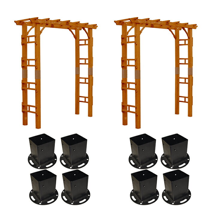 Garden Furniture - 天然木製アーチ 2台セット 平地用金具 組立式 FLPG-R1900HB-2P 幅1905x奥行610x高さ2030mm 住まいスタイル