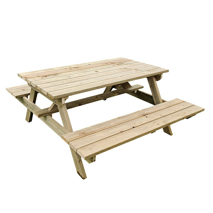 Wooden - テーブル 組立式 ひのき ピクニックテーブル 防腐加工 無塗装 国産 幅1490x奥行1650〜1745x高さ700mm 住まいスタイル