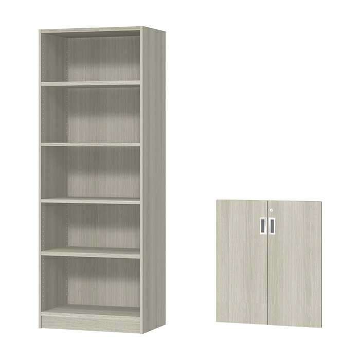 本棚 2段扉付 扉付 ソフトダンパー 鍵付 横幅オーダー 幅木よけ加工 受注生産 組立式 OFS 幅60〜70x奥行38.5+扉厚2x高さ191.1cm 大洋