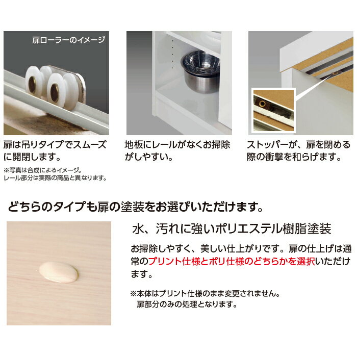 カウンター下 収納 CS 引戸 ポリ仕様 組立式 高さ オーダー 幅120x奥行29.5x高さ70...