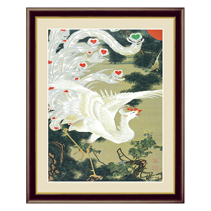 乐天商城 - アート 額絵 老松白鳳図 伊藤 若冲 本紙サイズ F4(約31x23cm) 額サイズ 42x34cm 三幸