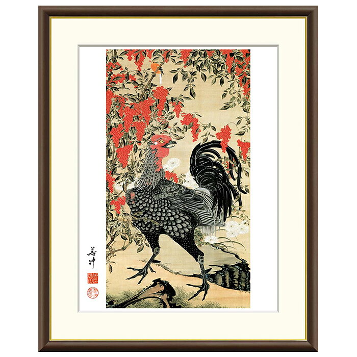 Rakuten - 額絵 南天雄鶏図 伊藤若冲 61x49.5cm 三幸