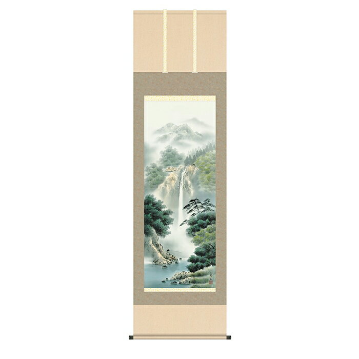 掛け軸 幽山渓谷 鈴村秀山 54.5x190cm 三幸