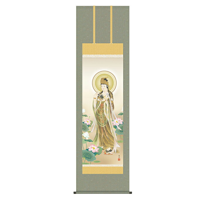 乐天商城 - 掛け軸 蓮上観音 小川伯堂 54.5x190cm 三幸