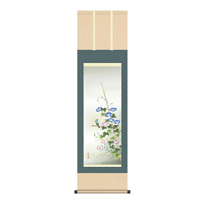 掛け軸 朝顔 田村竹世 44.5x164cm 三幸