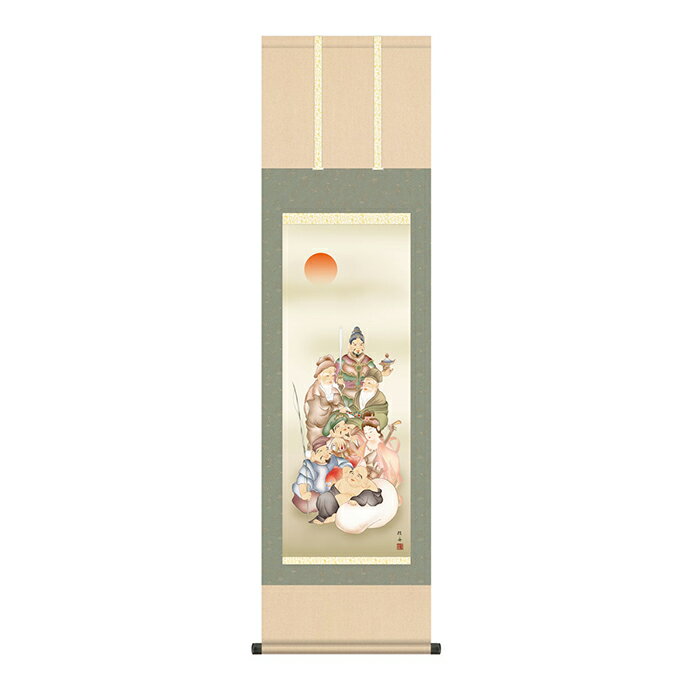 Rakuten - 掛け軸 七福神 長江桂舟 44.5x164cm 三幸