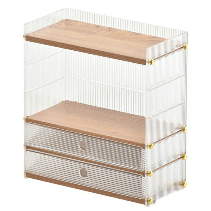 アクリル 組立式 引出し収納棚 2段 ONLS0346 幅320x奥行155x高さ340mm B.Bファニシング