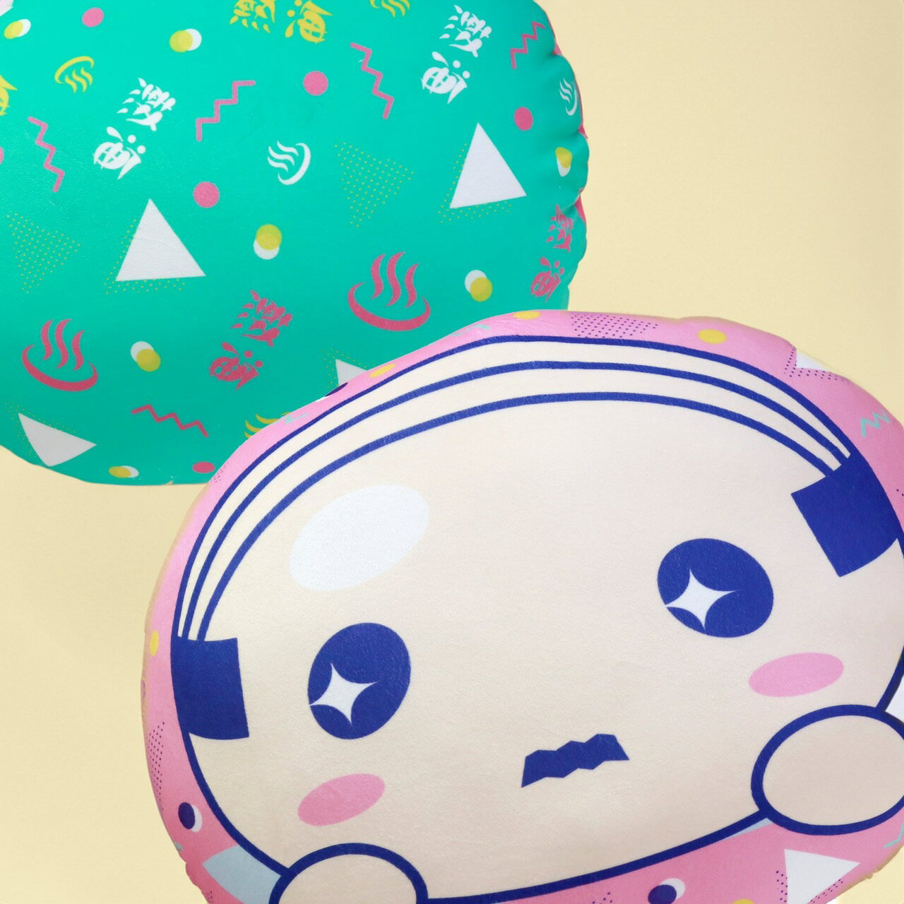 あつおクッション　かわいい　ファンシー　ゆるキャラ　熱海　妖精　おじさん　ピンク　グリーン　ふわふわのサムネイル