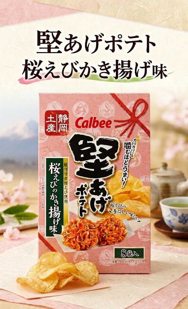堅あげポテト 8袋入 桜えびかき揚げ味 桜えび ポテトチップスお土産 静岡 個包装 ポテチ 堅あげ calbee 駿河湾産